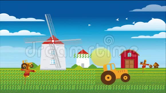 农场景观与作物和车辆视频的预览图