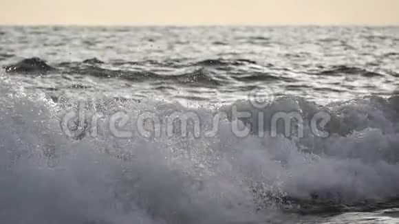 日落特写的海潮慢动作视频的预览图