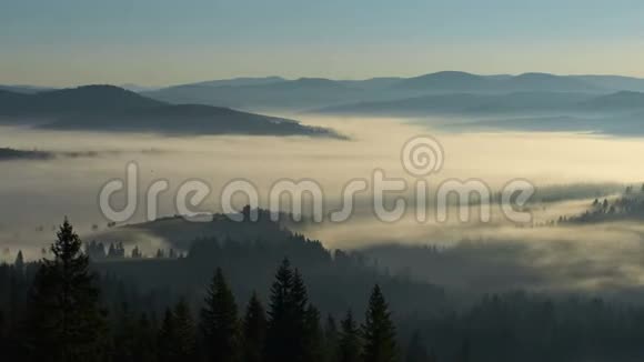 上午喀尔巴阡山雾的时间流逝镜头视频的预览图