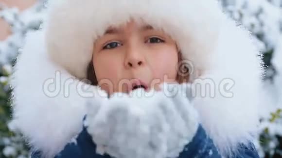 女孩吹掉雪花视频的预览图
