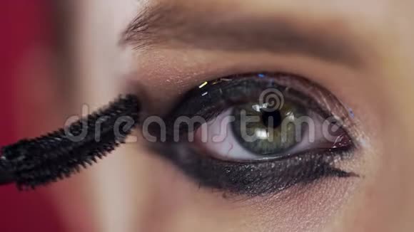 特写眼睫毛妆女人用晚妆画睫毛眼妆美容时尚化妆师视频的预览图