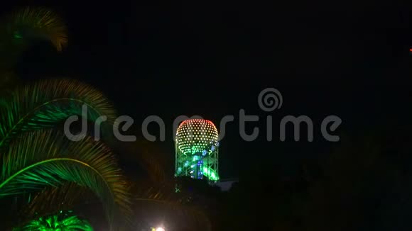 不寻常的建筑结构框架内的棕榈叶夜间视频的预览图