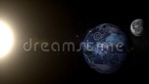 月亮和太阳的景色在地球周围旅行而一些星星视频的预览图