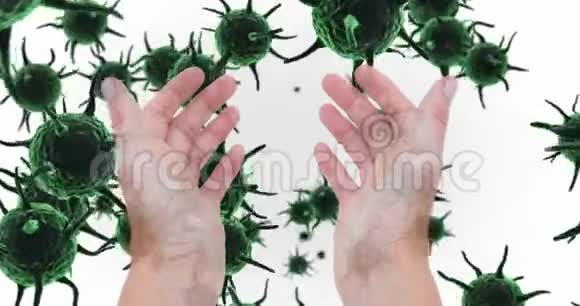双手对抗绿色细菌细胞4k视频的预览图