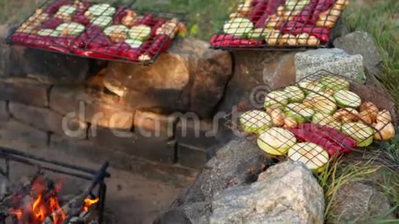 素食烧烤全国蔬菜和火灾视频的预览图