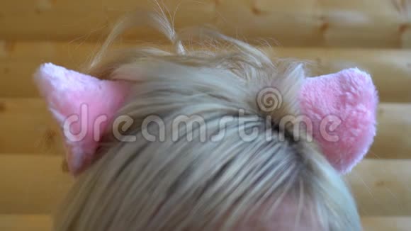 女孩头上的粉红色猫耳朵视频的预览图