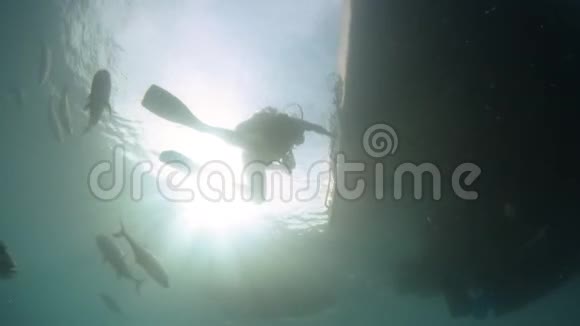 一名潜水员在船梯伸到船上视频的预览图