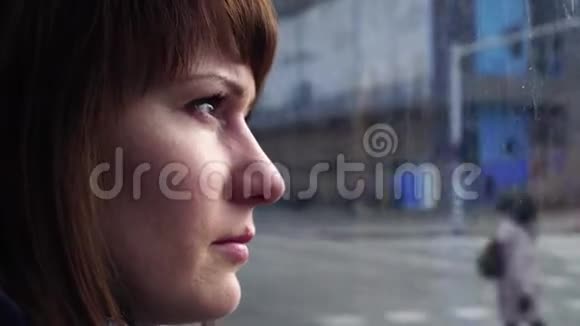 女孩乘电车去阿姆斯特丹看着窗外视频的预览图