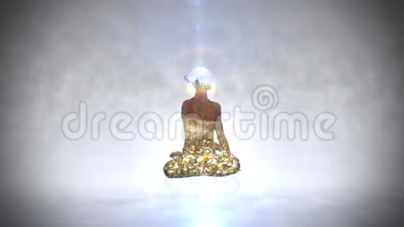 一位年轻女子表演瑜伽体式的双曝光肖像结合自然视频视频的预览图