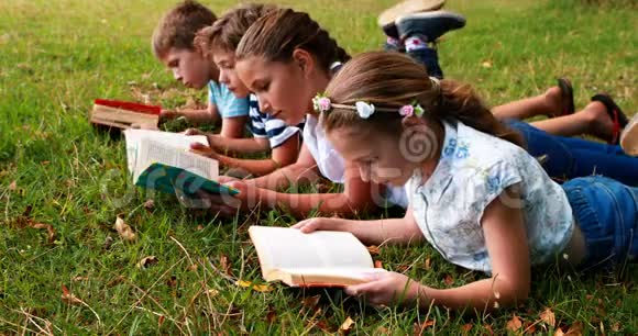 孩子们躺在草地上看书视频的预览图
