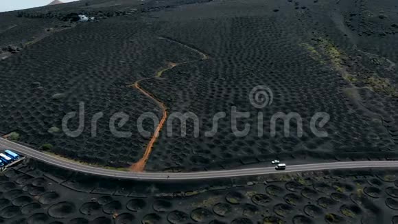兰萨罗特火山土壤葡萄园鸟瞰视频的预览图