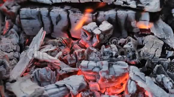 近距离观看烧烤架上燃烧的木炭和火焰视频的预览图