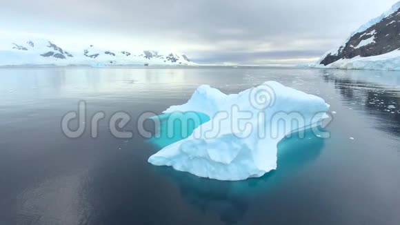 蓝色冰川漂浮在南极海岸附近的海湾里安德列夫视频的预览图