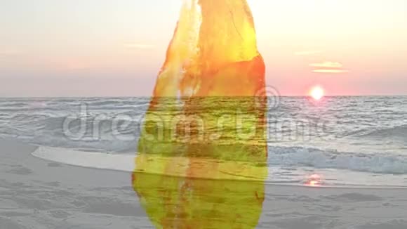 琥珀在一张有大海和日落的转桌上视频的预览图