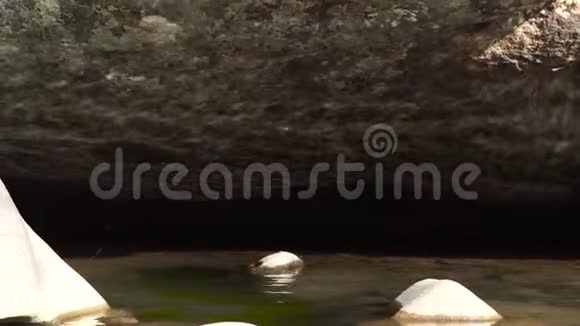 从石头上的水面反射出太阳眩光山河岩石上的水发出的光视频的预览图