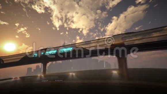 隧道中的单轨未来派列车三维插图视频的预览图