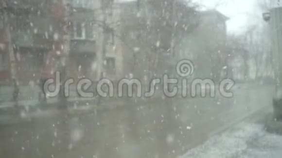 在城里下雪雪花飘落视频的预览图
