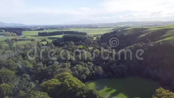 布什土地满足新西兰农田空中4k视频的预览图