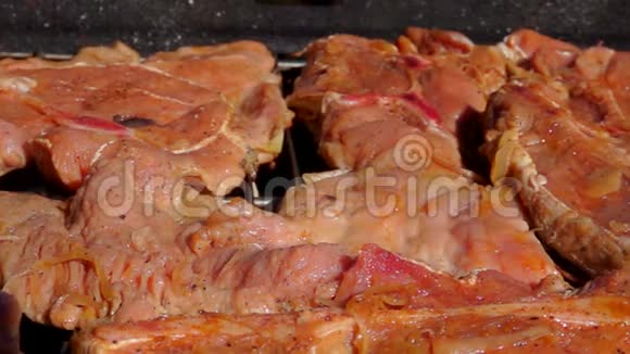 在烤架上烤一块生羊肉视频的预览图