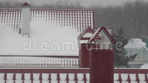 瓷砖屋顶和烟囱的景色视频的预览图