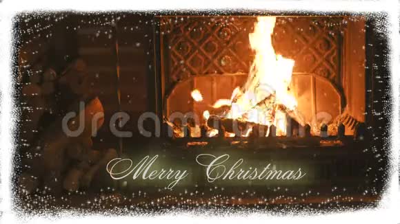壁炉圣诞节和雪恭喜你视频的预览图