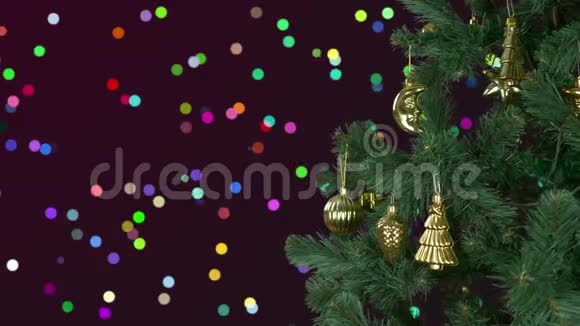 摘要背景圣诞节庆祝圣诞前夜绿杉树金色装饰向圣诞和视频的预览图