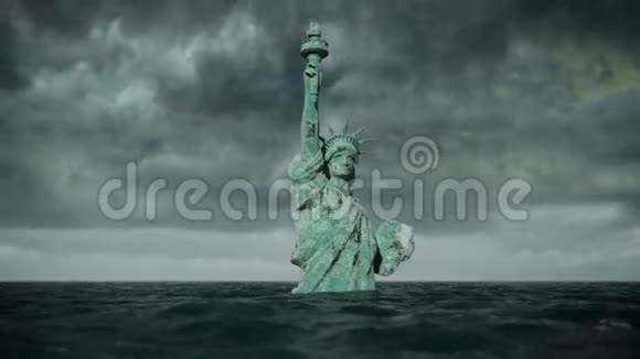 天启水景暴风雨中的自由女神像3D动画视频的预览图