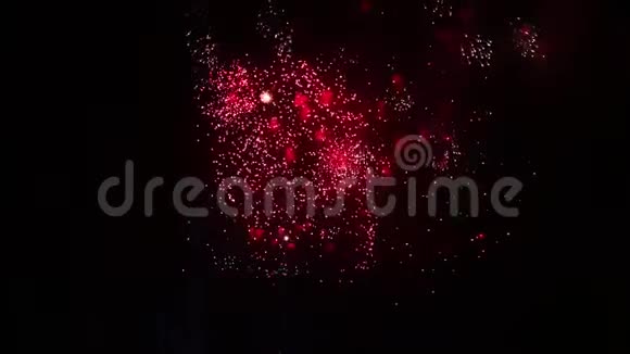 烟花的红色闪光夜空中五彩缤纷的烟花很多闪光视频的预览图