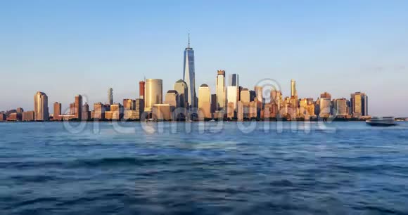 纽约市金融区摩天大楼从日落到黄昏的时间曼哈顿下城视频的预览图