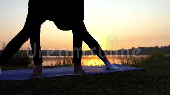 两位年轻女性在斯隆莫日落的奇妙湖畔练习瑜伽视频的预览图