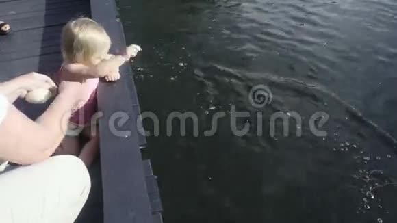 孩子在池塘里喂鱼视频的预览图