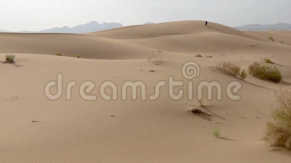 孤独的女孩沿着沙丘散步视频的预览图
