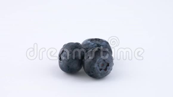 三个蓝莓浆果在白色背景上快速旋转孤立无援可循环使用快关门宏观的视频的预览图