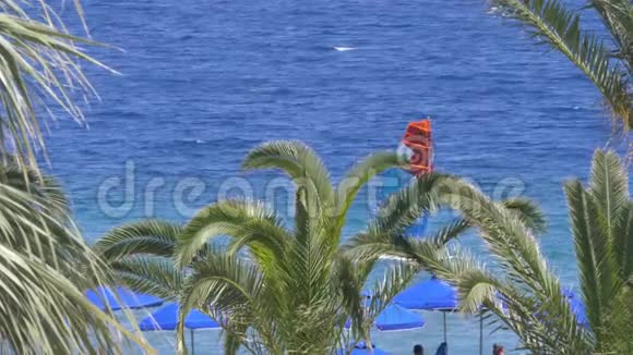 美丽的地中海海岸线有风的棕榈树和清澈的蓝色海水欧洲视频的预览图
