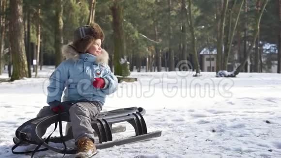 孩子们在雪地上雪橇家庭圣诞假期的乐趣视频的预览图