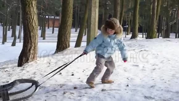 孩子们在雪地上雪橇家庭圣诞假期的乐趣视频的预览图