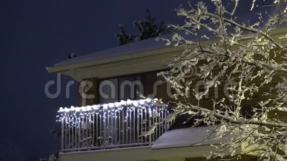 夜晚下雪圣诞节下雪冬天的景色视频的预览图