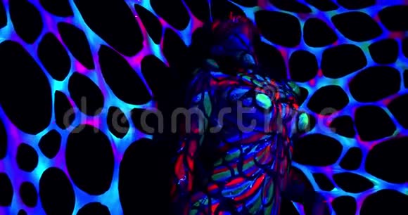 用紫外线身体艺术色彩鲜艳的背景派对4k视频的预览图