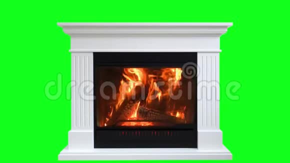 在绿屏隔离的壁炉中燃烧木材完美的自己的背景使用绿色屏幕视频的预览图