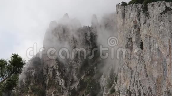 山艾在雾蒙蒙的云中培养艾佩特里夏天高山云中的山云的移动视频的预览图