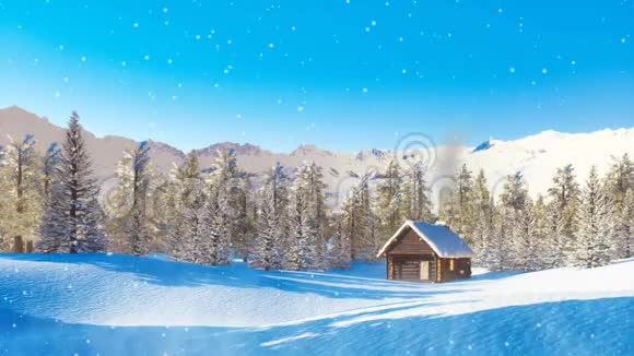 冬天下雪的时候住在一个单独的小木屋里视频的预览图