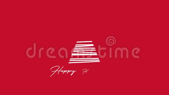 动画特写快乐假期文字红色背景白色圣诞树视频的预览图