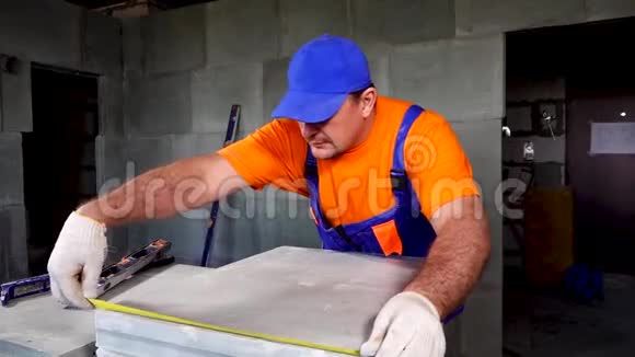 工人修理公寓用卷尺测量视频的预览图