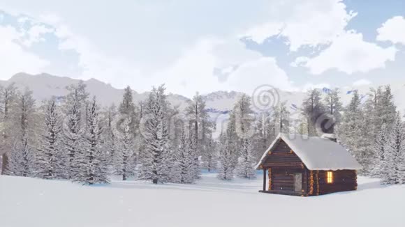 白雪覆盖的山屋冬日的雪视频的预览图