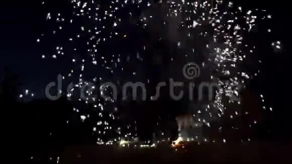 美妙的火焰在夜晚与孟加拉灯光在缓慢的运动视频的预览图