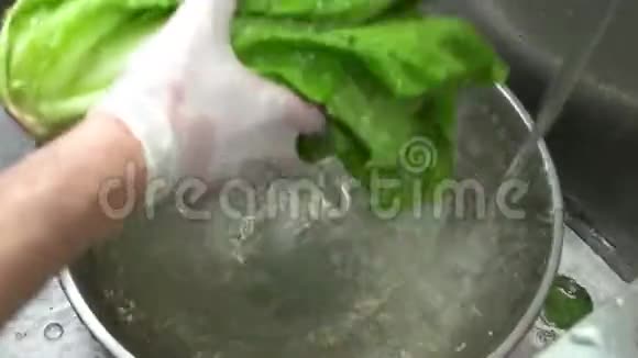 双手在碗里洗生菜视频的预览图