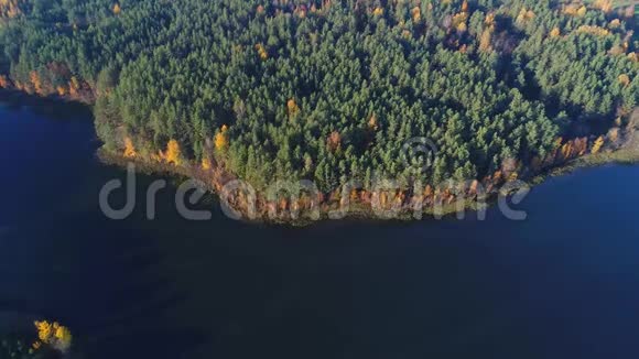 湖岸多丽集十月天航拍视频俄罗斯普斯科夫地区视频的预览图