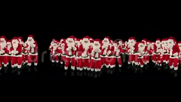 圣诞老人人群舞蹈圣诞派对圣诞快乐与黑色股票镜头视频的预览图