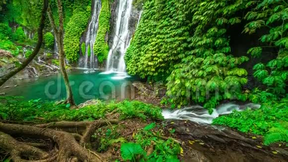 印度尼西亚巴厘岛热带雨林中的雄伟瀑布班尤马拉视频的预览图