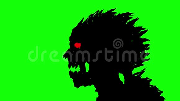 一只正在奔跑的僵尸的头的剪影带着牙齿嘎嘎作响视频的预览图